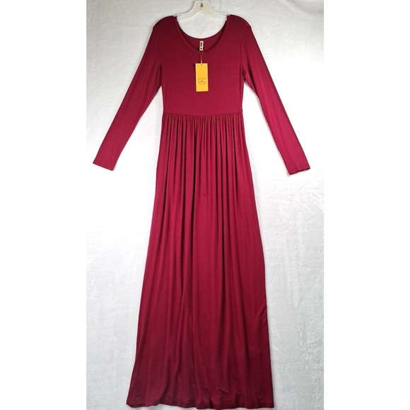 GRECERELLE Size M Faux Wrap Maxi Dress Red Long Sleeve 55 Inches Long New - Picture 2 of 8